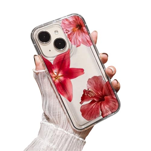 Coque iPhone 15 imprimé fleur d'hibiscus rouge idée cadeau esthétique ado