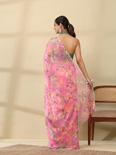 Image of Garden Vareli Floral Print Chiffon Saree