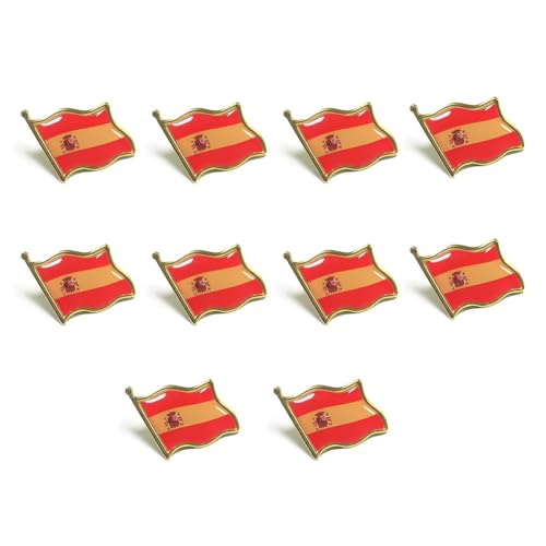 PRAOFRT 10 Piezas Bandera de España Pin Badge Metal Esmalte Broche Español Novedad Regalo Lapel Lazo Insignia Accesorio