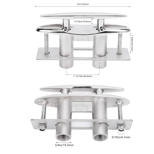 5in 316 Stainless Steel Pull Up Deck Cleat, Retractable Heavy Duty Flush Mount Dock Cleats with Backing Plate and Locking Nuts for Boat, RV, Yacht