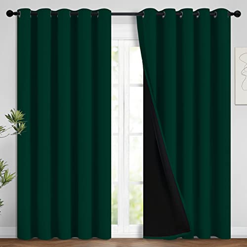 Image of Yakamok 100% Blackout Lined Panels, Room Darkening Thermal Insulated Blackout Curtains for Bedroom, Heat Blocking Drapes for Living Room(62Wx84L, Green, 2 Panels)