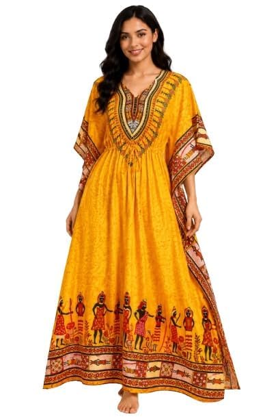 Women's Artistic Tribal Print Kaftan Dress | Premium Maxi Lounge & Night Wear | Soft, Comfortable to Fit Lightweight Everyday Lounge WearHouse Dress Women Gown-image-29