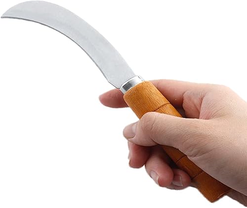 Miniatura 1 de Abaodam Cortador de césped hoz cuchillo japonés sierra de hierba poda - Mango de madera multifuncional de acero inoxidable, mango de madera, fruta,