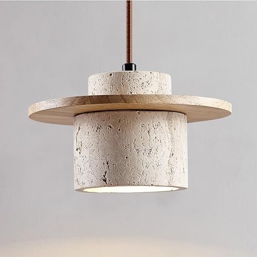 RuuXanthous Lámpara Colgante de hormigón para Comedor e Isla de Cocina, Moderna lámpara de Techo nórdica, Pantalla de Piedra Natural (Natural, 20 x 12 cm, Beige)