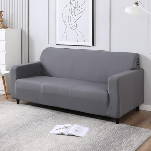 Image of HOKIPO 140 GSM Fully Covered Sofa Cover for 5 Seater, Light Grey (NEW-4277-E1*2 + AR-4279-E1)