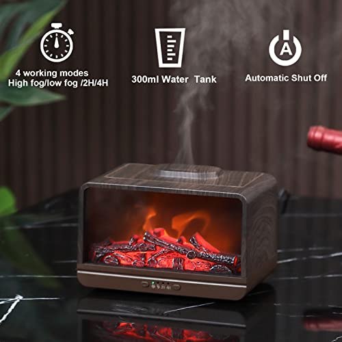 Kuifin Essential Oil Diffuser Flame Fireplace Oil Diffuser Ultrasonic Cool Mist Humidifier 300Ml With Flame Lights & Timing Modes Waterless Auto Shut-Off For Home Office #TOP3
