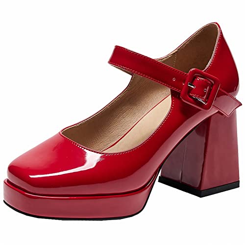 Image of Women's Mary Jane Platform Heels Chunky Block Heel Pumps
