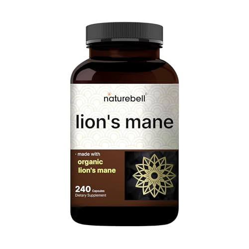 NatureBell Lion’s Mane - 240 Capsules - Organic Fruiting Body & Mycelium - Brain, Immune & Energy Support* - High-Potency Extract - Non-GMO & Gluten