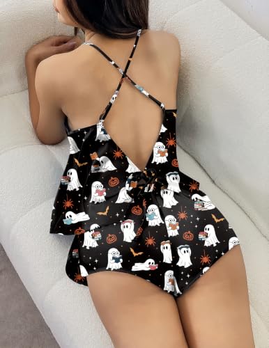 Image of Ekouaer Silk Pajamas Set for Women Satin Backless Lingerie Pjs Cami Top and Shorts Nightwear