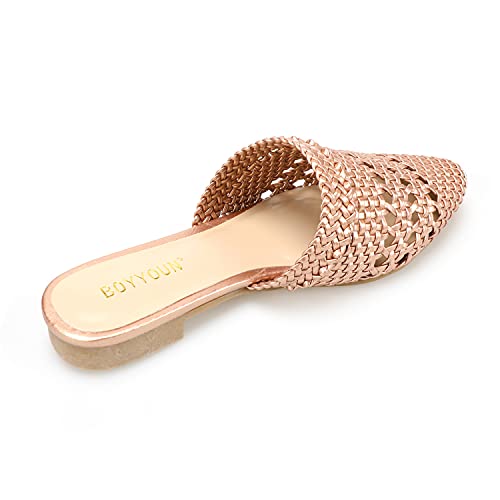 Boyyoun Women's Low Slip On Mule Comfortable Slides Comfortable Pointed Toe Flat Heel Loafers Rose Gold 6 Size #TOP3