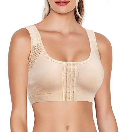 Rolewpy Front Closure Bras Women Posture Bras with Back Support Full Coverage Wireless Tops Adjustable Posture Corrector (Nude, Medium)