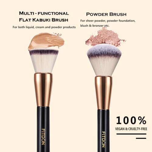 FITDON Foundation Brush and Powder Brush, 2PCS Professional Flat Top Kabuki Makeup Brush Bronzer Blush Brushes for Liquid, Cream and Powder - Image 3