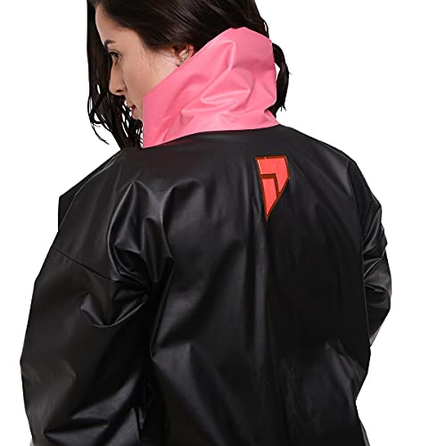 Capa de chuva Pioneira Feminino PVC Preto com rosa Bolso e gola P