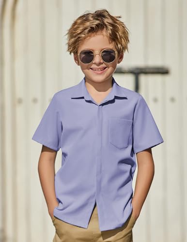 Image of Arshiner Boys Short Sleeve Dress Shirts Solid Button Down Shirts | formal Uniform School Shirt, for 4-12 Years, Hidden Buttons, with Chest Pocket, Regular Fit, Summer Tee top for Kids