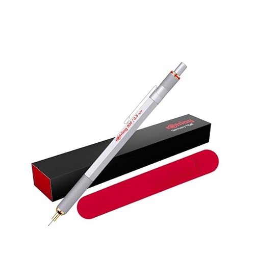 rOtring 800 Druckbleistift 0,5 mm – Silberner Metallschaft | Premium Druckbleistift mit rotem Samtbeutel | Professionelles technisches Zeichenwerkzeug