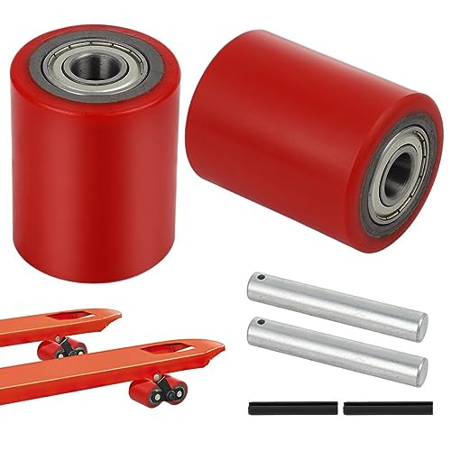 Image of 1 Pair Pallet Jack Load Wheels, Manual Pallet Jack Truck Wheels 3 inch x 3.75 inch with Bearings ID 20mm, Pallet Jack and Lift Truck Rear Wheel Replacement, Red(1 Pair)