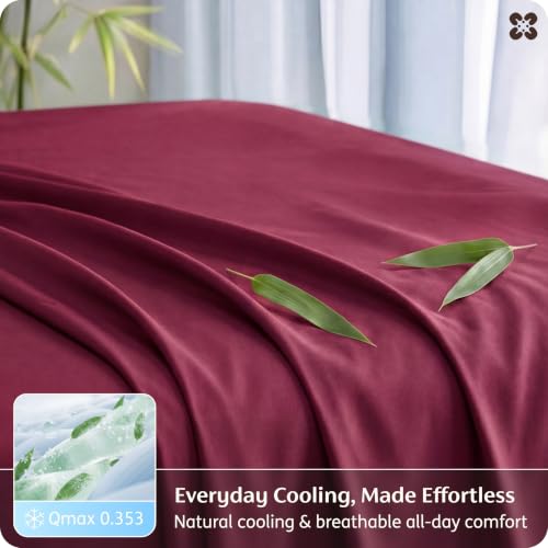 Image of Bedsure Cooling Sheets Twin, Rayon Derived from Bamboo, PureWoven, Breathable & Soft Twin Sheets Set, Deep Pocket Up to 16 Inches, Hotel Luxury Silky Bedding for Hot Sleepers, Burgundy