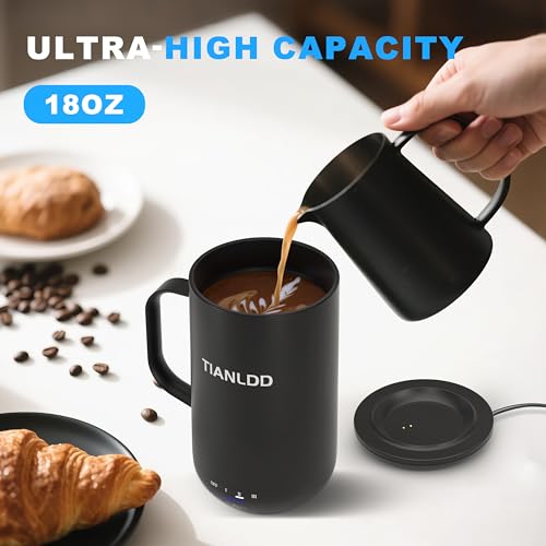 Self Heating Coffee Mug, 18oz Temperature Control Smart Mug, 180 Min Battery Life - Hot up to 149℉ Temperature Control Coffee Mug Warmer, Christmas Gifts for Women and Men.（Black） by TIANLDD - Image 3