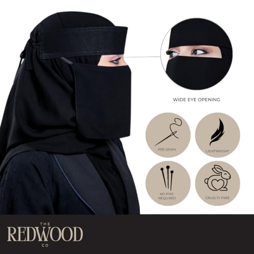 Saudi Niqab | Black | 12 x 8 inches | Lightweight & Breathable | Perfect for Modest Wear, Prayer, Travel, Everyday Use