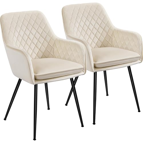 Yaheetech Dining Chairs Set of 2 Kitchen Upholstered Velvet Chairs with Metal Legs for Dining Room Living Room Lounge, Beige