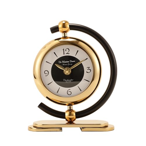 Image of Decor de Maison Brings Handcrafted Aleksi 3 Mini Table Clock for KidsRoom, Living Room, Bedroom, Study Table| Classic Non-Ticking Tabletop Battery Operated Analog Desk Clock in Gold & Black (15x5x8cm)