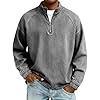 Quarter Zip Pullover Men 2026 Vintage Washed Distressed Denim Sweatshirt Casual Stand Collar Long Sleeve Polo Shirts Clothes Athletic Workout Gym Running Streetwear, A01-Grey, 3XL #2