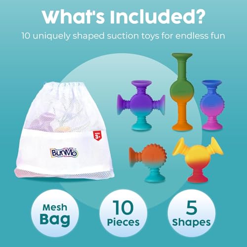 Image of BUNMO Bath Toys Suction - Connect, Build, Create - Bath Toys - Hours of Fun & Creativity - Fine Motor Skills - Stimulating Sensory Toys - Non-Mouthable Toy 3+ - Color Changing 10 Pack