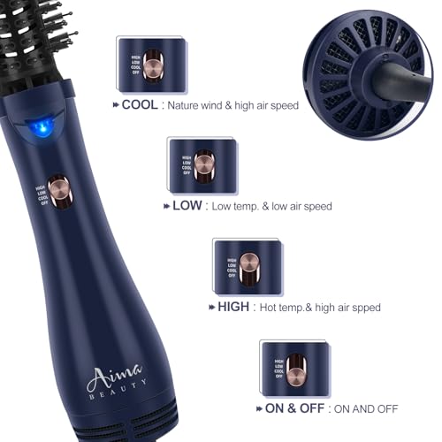 Hair Dryer Brush, Aima Beauty 4-in-1 Upgrade Hot Air Straightener Curler Function for Women, Hair Styling Tools, Prussian Blue-Round