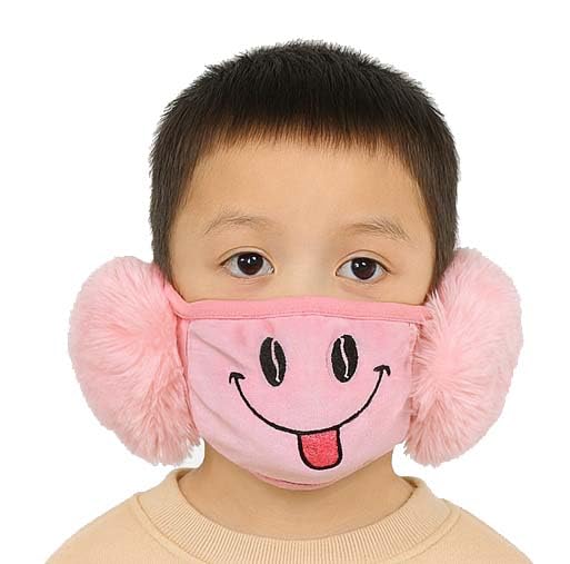 mikoniko Kids Winter Plush Face Mask with Ear Muffs | Warm & Breathable | Unisex | Ages 3–10 Years | Pack of 1_Pink-picture-8