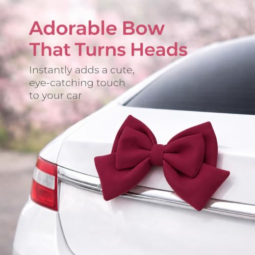 Image of Pink Car Bow for Women Cute Car Exterior Cute Decor for Girls Coquette Decorations for Cars (Claret)