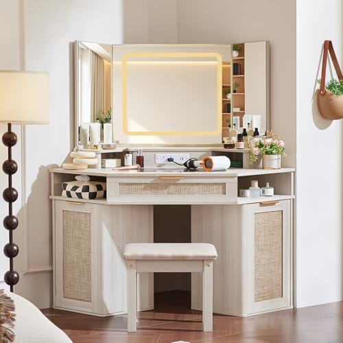 Lerliuo Corner Vanity Desk Set with 3 Wa…