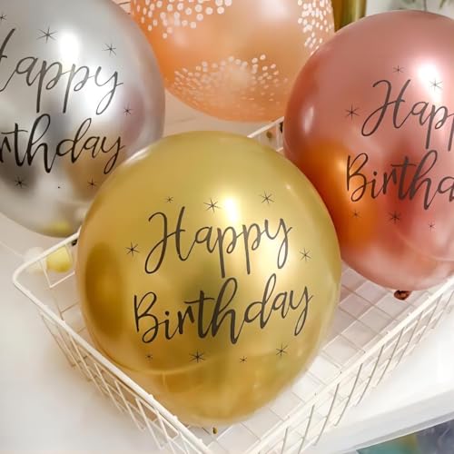 Image of Metal Happy Birthday Balloons Colorful Metallic Decorative Balloons Birthday Party Decor Room Decor House Decor For Wedding Birthday Anniversary Graduation Party Decorations Supplies