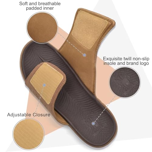 Image of KuaiLu Mens Atheletic Slides Wide Adjustable Arch Support Sport Sandals | Soft Cushioned Open Toe Summer Slippers for Plantar Fasciitis Slip On House Shoes Indoor Outdoor