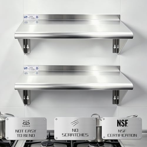 Image of Hally Stainless Steel Shelf Wall Mounted Metal Shelf Wall Shelf 12 x 24 NSF Heavy Duty 230 lb Capacity, Commercial Wall Mounted Storage Rack for Kitchen, Garage, Laundry Room 2 Pack