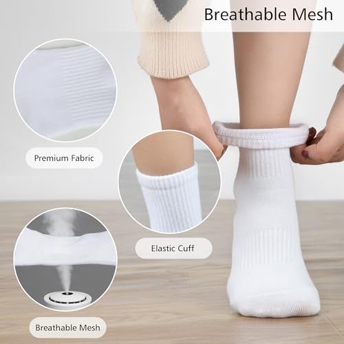 Image of SISOSOCK Quarter Crew Cotton Socks for Women Striped Athletic Casual Breathable Socks 6 Pairs with Gifts Box