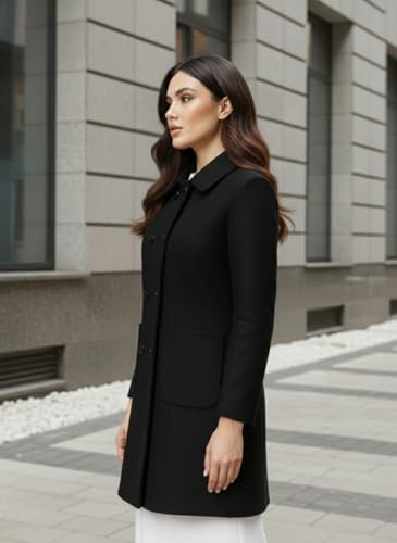 Image of CHKOKKO Women Classic Long Winter Coat Double Breasted | Knee Length Design with a Sophisticated Spread Collar and Convenient Front Pockets for All Occasions