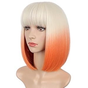 CHRSHN Orange Bob Wig Bob wig with Bangs Short shoulder length Blonde Wig Colorful Costume Wigs Ombre Orange Wigs for Women Synthetic Natural Wig