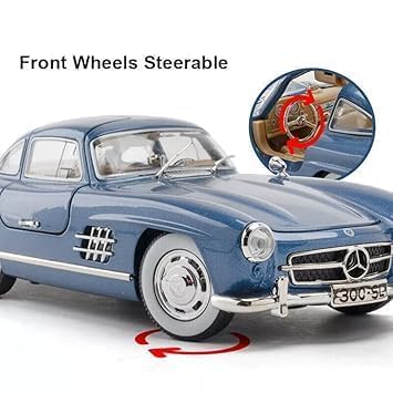Image of BlackZone 1955 Mercedes-Benz 300sl Vintage Model, 1 /24 Toy Car with Sound and Light Function, Children's Toy Model Car with Pullback Function, Collector's Quality (1:24 Blue)