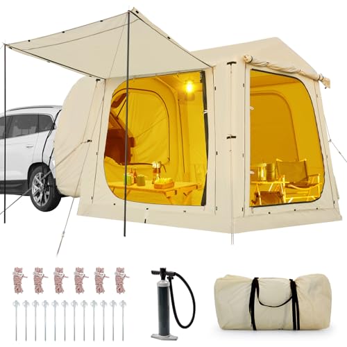Inflatable SUV Tent Attachment for Camping, Large Inflatable Tents for Camping 4-6 People, SUV Blow Up Car Tent, Instant Pop Up Tents with Awning & AC Port for Car Trunk