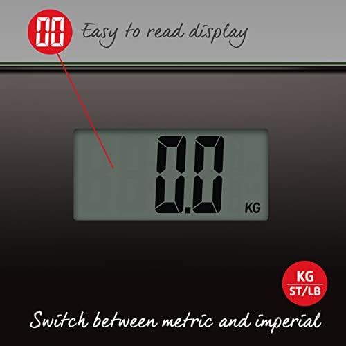 Salter 9205 BK3R Large Display Glass Electronic Bathroom Scale, 180 Kg Maximum Capacity, Easy Read Display, Toughened Safety Glass Platform, Step On for Instant Weighing, Carpet Feet Included, Black