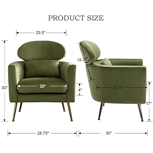 Accent Chair Upholstered Barrel Arm Chair for Living Room Bedroom Reception Room Office Modern Soft Padded Single Sofa Chair with Golden Legs Lumbar Pillow Velvet Green