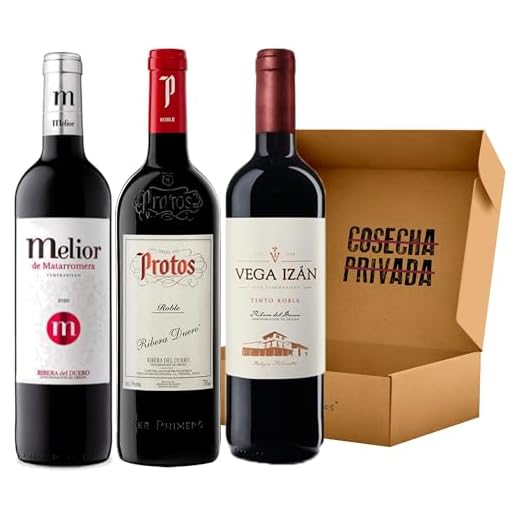 Lote 1.07 Vino Tinto Robles - Ribera del Duero - 3 Botellas - Estuche Regalo Navidad - Melior de Matarromera, Protos Roble, y Vega Izán Roble. Añadas pueden variar según bodega