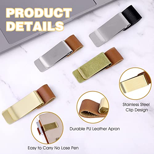 TIESOME PU Leather Retro Notebook Pen Loop Holder, 4Pcs With Clips for Journal Planner, Clipboard, Office Pocket, Fits Most Pen Sizes - Image 2