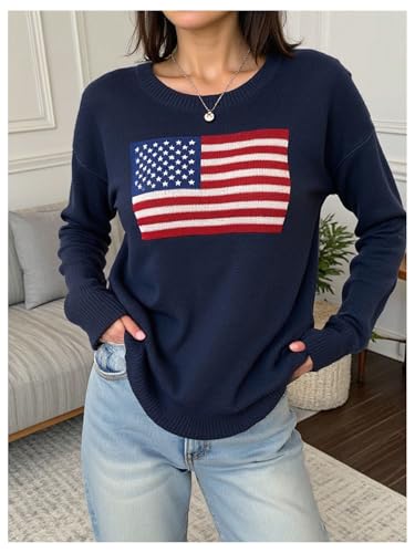 SweatyRocks Girl's Flag Graphic Long Sleeve Round Neck Sweater Casual Loose Pullover Sweaters3