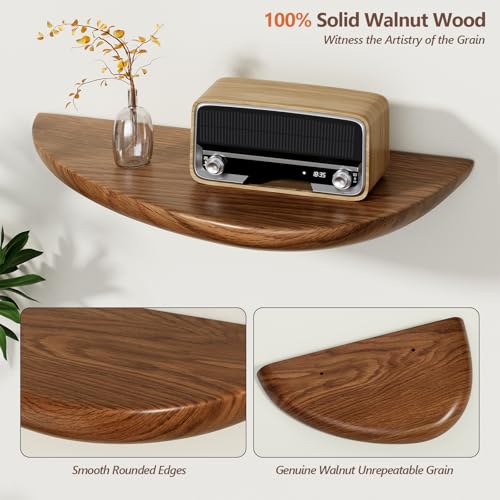 Sueuapp Solid Walnut Floating Shelves for Wall 15.7 Inch Set of 2, Live Edge Wall Mounted Shelf,Rustic Farmhouse Wooden Floating Shelf,Wood Wall Shelves for Bathroom Living Room,Bedroom,Kitchen — view 4