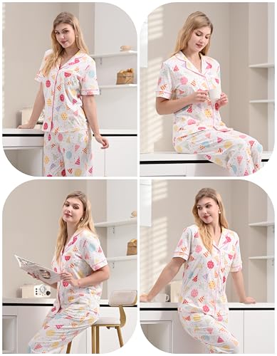 Image of NAP BOUND 100% Cotton Women's Pajama Sets Short Sleeve Button Down Soft Pjs 2 Piece Lounge Set with Pocket Nightwear XS-XXL