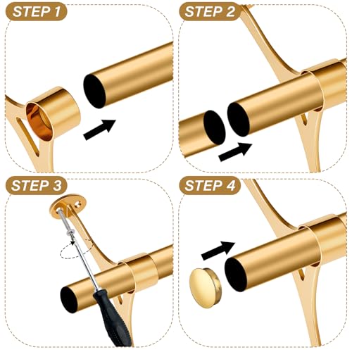 Image of Zonon 8 ft Bar Foot Rail Kit Gold Undercounter Mount Hardware and Tubing Complete Kit Foot Railing for Bar Dome End Cap Stainless Steel Brass Finish for Kitchen Island Indoor Outdoor
