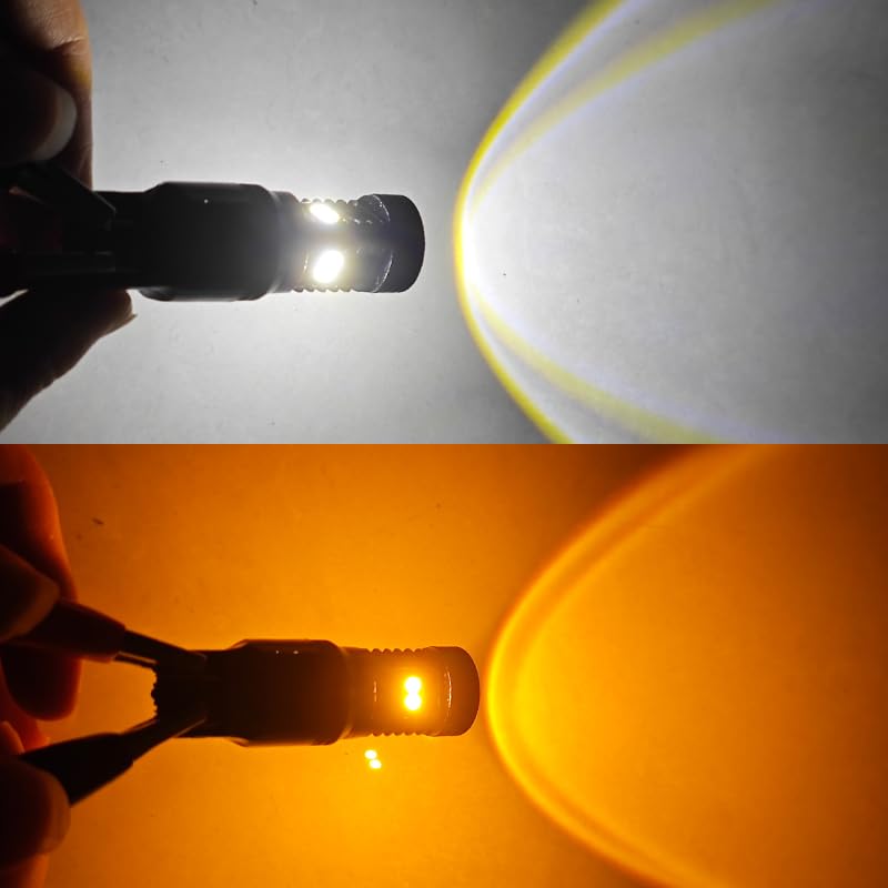 ouylycjo 7443 Led Light White and Amber Dual Color T20 7444 7444NA LED Bulbs with Projector for DRL Turn Signal Lights Day Running Light Need Resistors to Avoid Possible Hyper Flash-2PACK