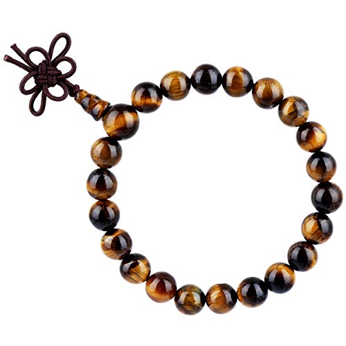 TUMBEELLUWA 8mm Stone Beads Bracelets Prayer Bead Elastic Tibetan Bracelets Bangle Handmade Jewelry for Women Men,Tiger's Eye Chakra Bracelet