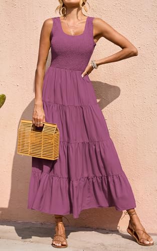 Image of PRETTYGARDEN Women's 2026 Casual Loose Plain Maxi Sundress Smocked Tank Dress Sleeveless Summer Beach Tiered Long Dresses